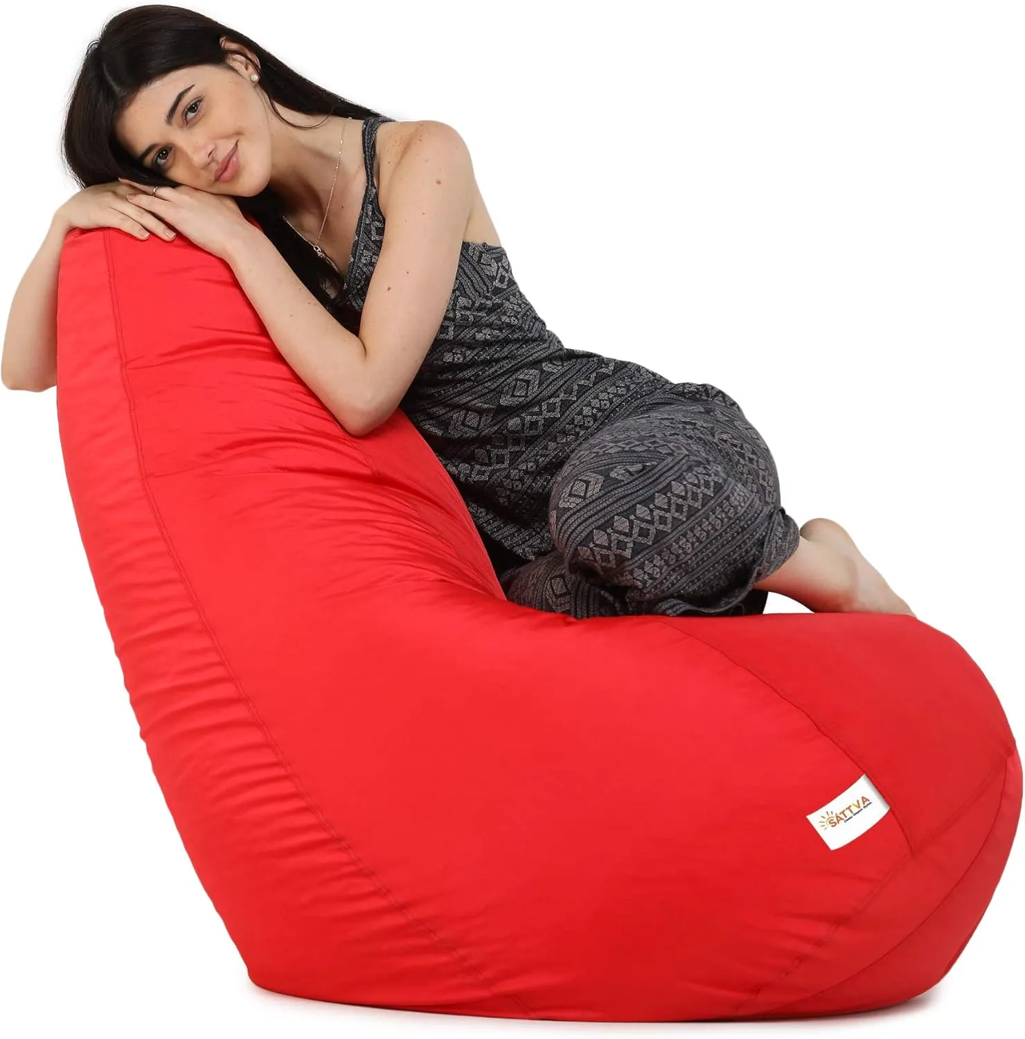 SATTVA 5ft All Weather Water Resistant Classic Bean Bag for Adults - Big Bean Bag Covers Only (No Filling), Love Sack Bean Bag Oversized, Washable Ultra Soft Zipper, for Dorm & Family Room (Red)