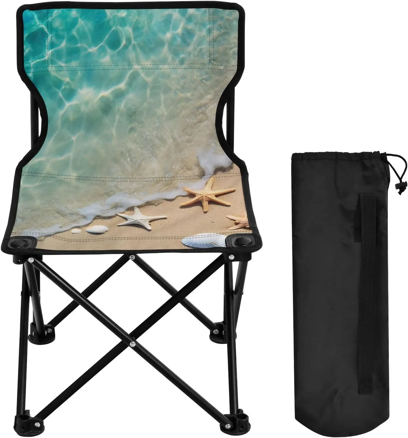 Sea Beach Starfish Portable Outdoor Folding Chair Anti-Slip Padded Oxford Cloth Stool Camping Chair Small for Beach Hiking Fishing Gardening Quad Camp Chair