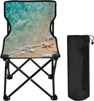 Sea Beach Starfish Portable Outdoor Folding Chair Anti-Slip Padded Oxford Cloth Stool Camping Chair Small for Beach Hiking Fishing Gardening Quad Camp Chair