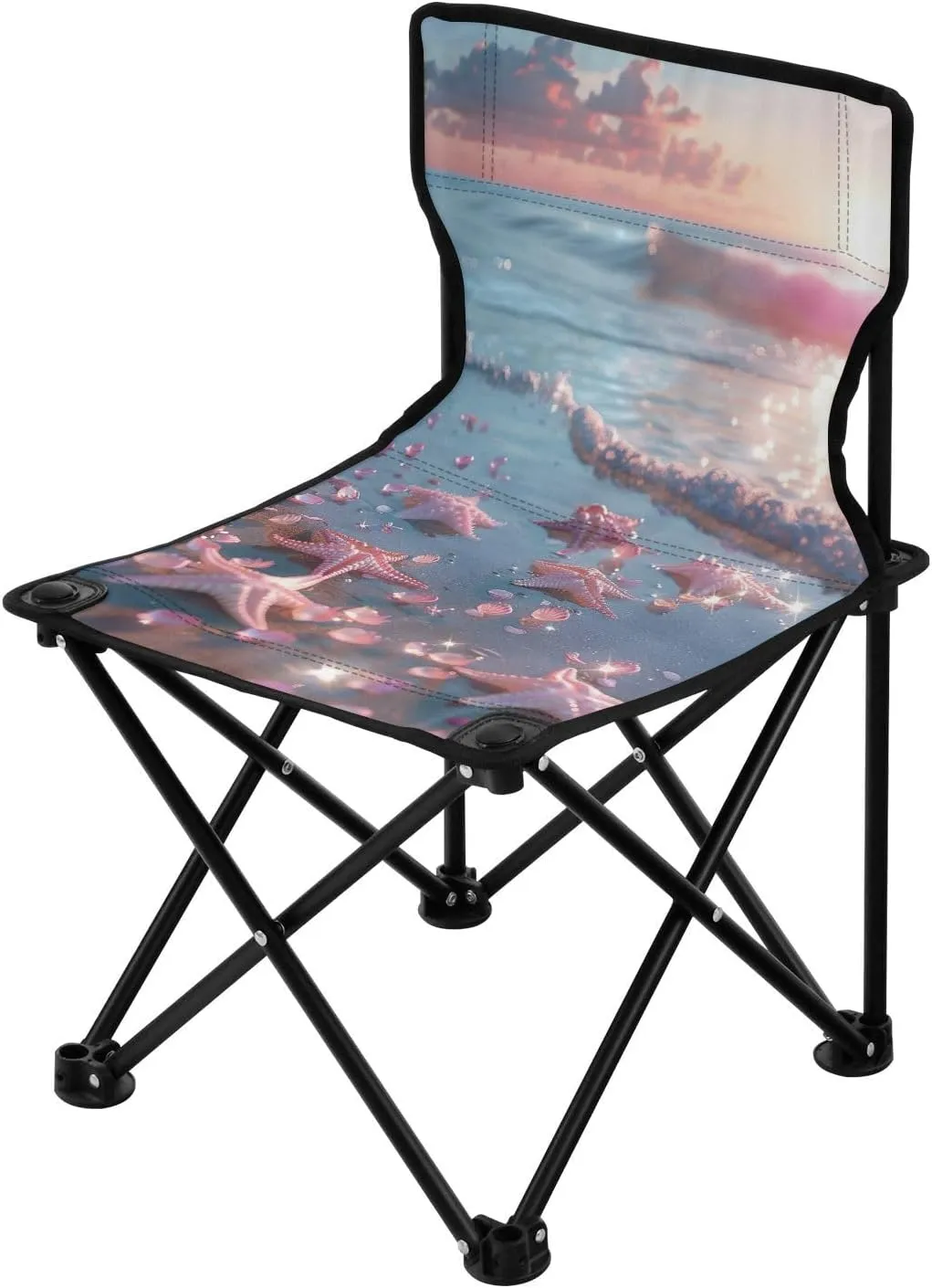 Seashore Starfish Portable Outdoor Folding Chair Anti-Slip Padded Oxford Cloth Stool Camping Chair Small for Beach Hiking Fishing Gardening Quad Camp Chair