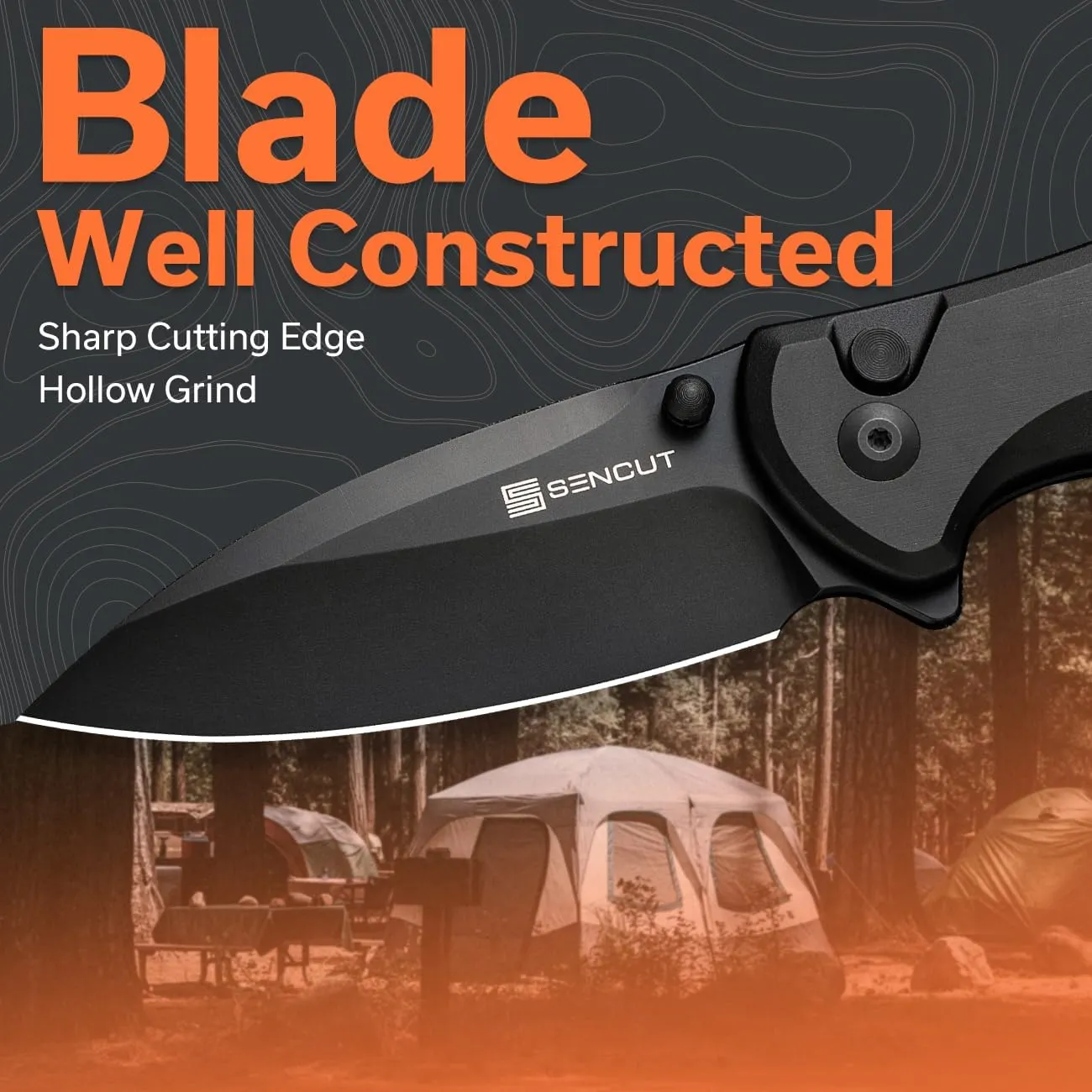 SENCUT ArcBlast Button Lock Knife for EDC, Folding Pocket knife with Aircraft-grade Aluminum Handle and 2.98" 9Cr18MoV Blade, Outdoor Gift for Men and Women S22043B-1 (Black)