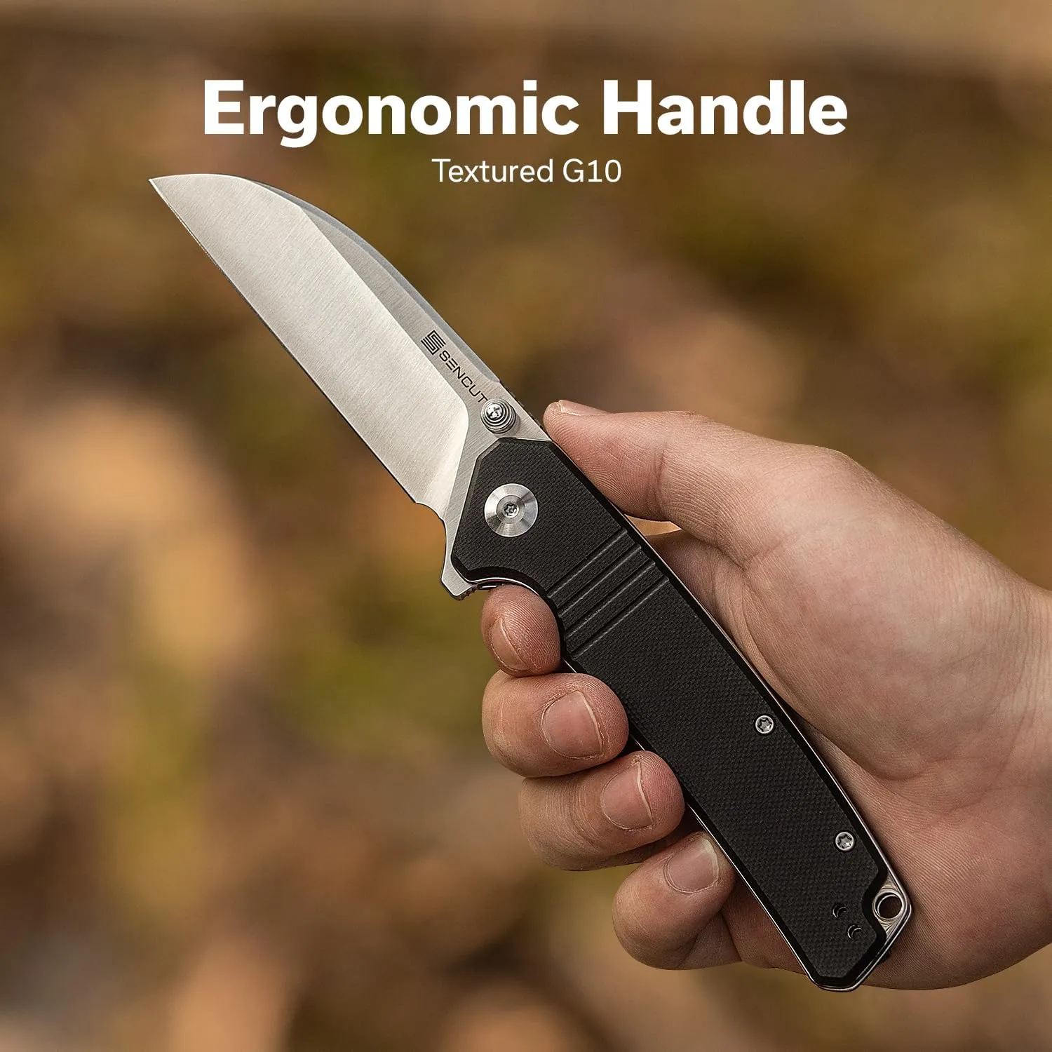 SENCUT Awassi Folding Pocket Knife, EDC Knife with 3.46'' 9Cr18MoV Blade & G10 Handle, Gift for Men Women Camping Hiking S24065-1 (Black)
