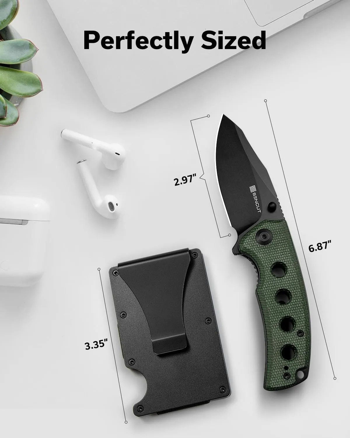 SENCUT Excalis Folding Pocket Knife, EDC Knife with 2.97" Blade & G10 Handle Camping Knife with Reversible Clip for Outdoor Men Women Gifts (Green)