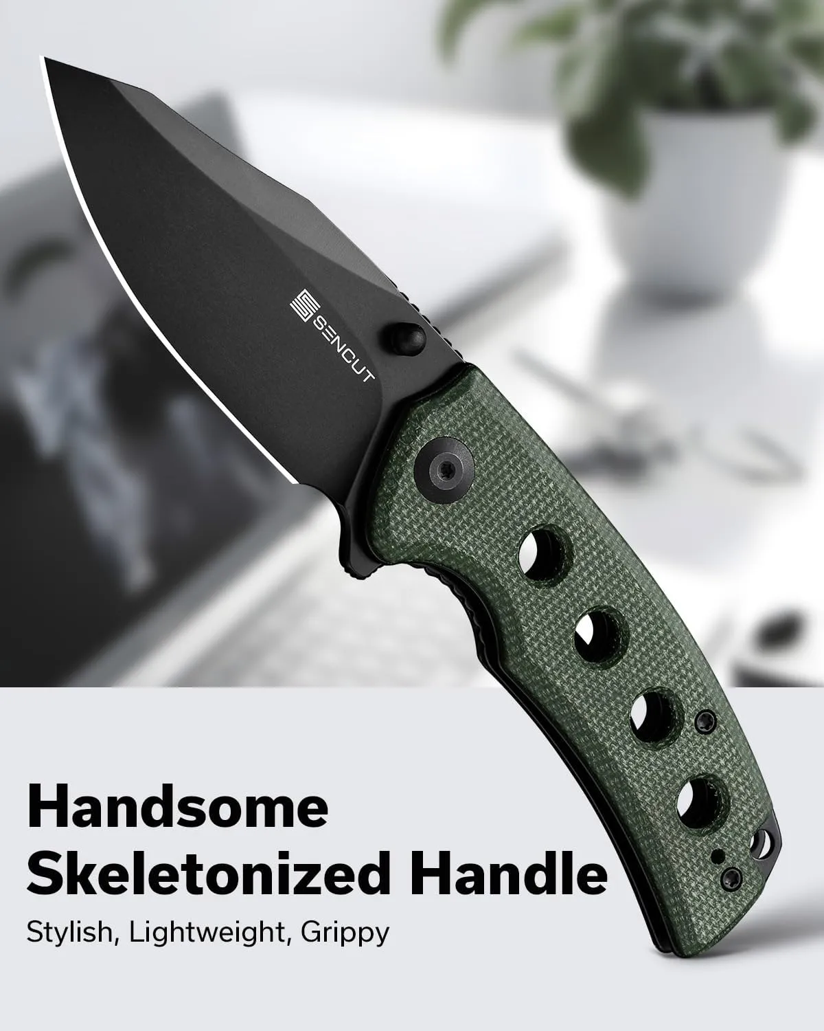 SENCUT Excalis Folding Pocket Knife, EDC Knife with 2.97" Blade & G10 Handle Camping Knife with Reversible Clip for Outdoor Men Women Gifts (Green)