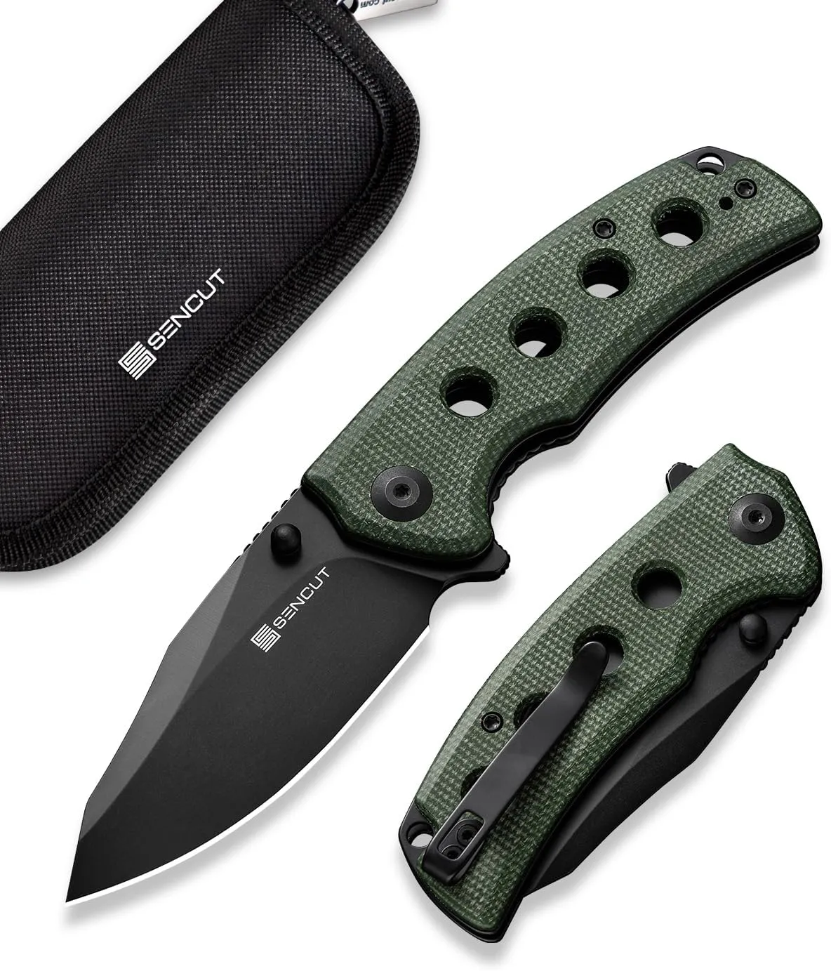 SENCUT Excalis Folding Pocket Knife, EDC Knife with 2.97" Blade & G10 Handle Camping Knife with Reversible Clip for Outdoor Men Women Gifts (Green)