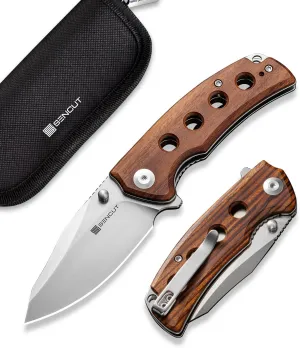 SENCUT Excalis Folding Pocket Knife, EDC Knife with 2.97" Blade & G10 Handle Camping Knife with Reversible Clip for Outdoor Men Women Gifts (Wood)