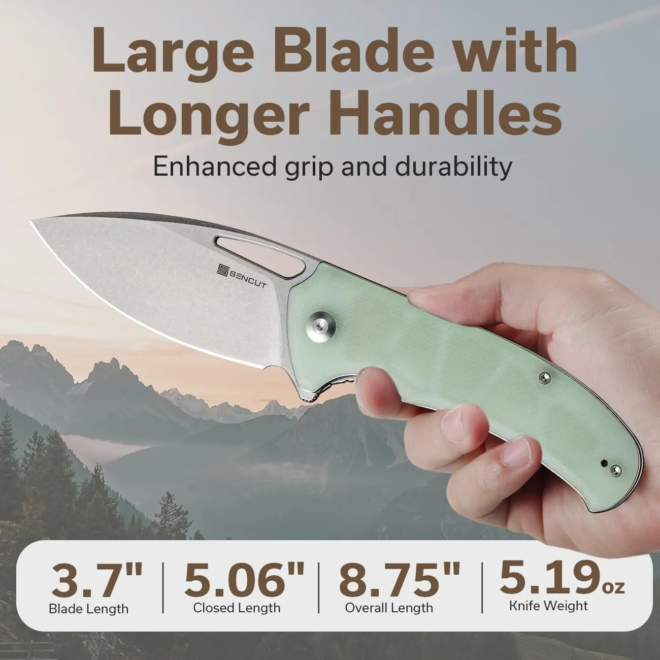 SENCUT Phantara Pocket Knife for Men, Flipper knife for EDC, Folding Knives with 3.7" blade, G10 Handle with Liner Lock, Utility knives for Camping Hunting Gift S23014-2 (Natural)