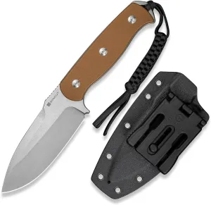 SENCUT Toxodon Fixed Blade Knife with Kydex Sheath, Full-tang Camping Knife, 4.57'' 9Cr18MoV Blade & G10 Handle, Knives for Outdoor Hiking (Brown)