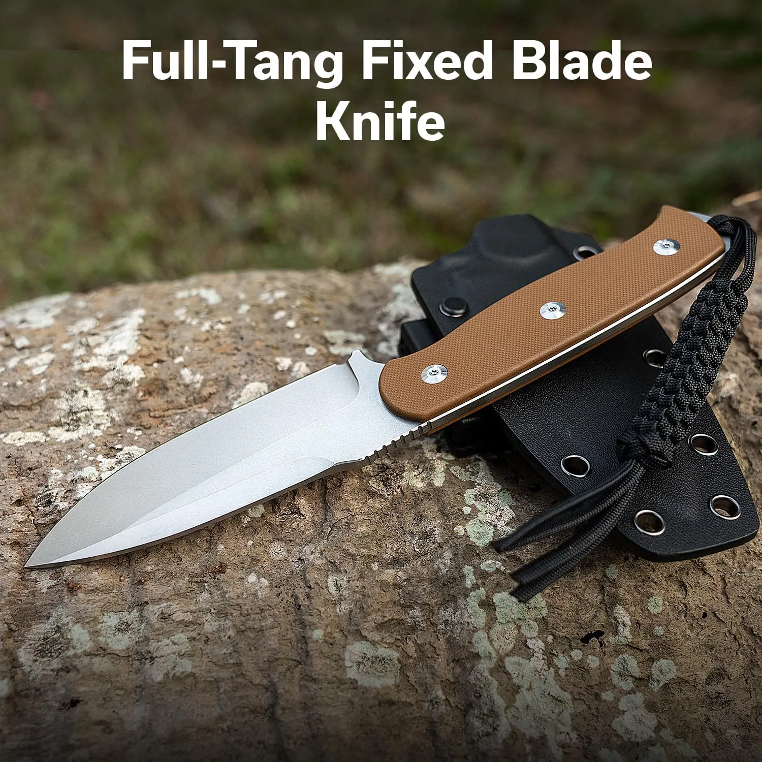 SENCUT Toxodon Fixed Blade Knife with Kydex Sheath, Full-tang Camping Knife, 4.57'' 9Cr18MoV Blade & G10 Handle, Knives for Outdoor Hiking (Brown)