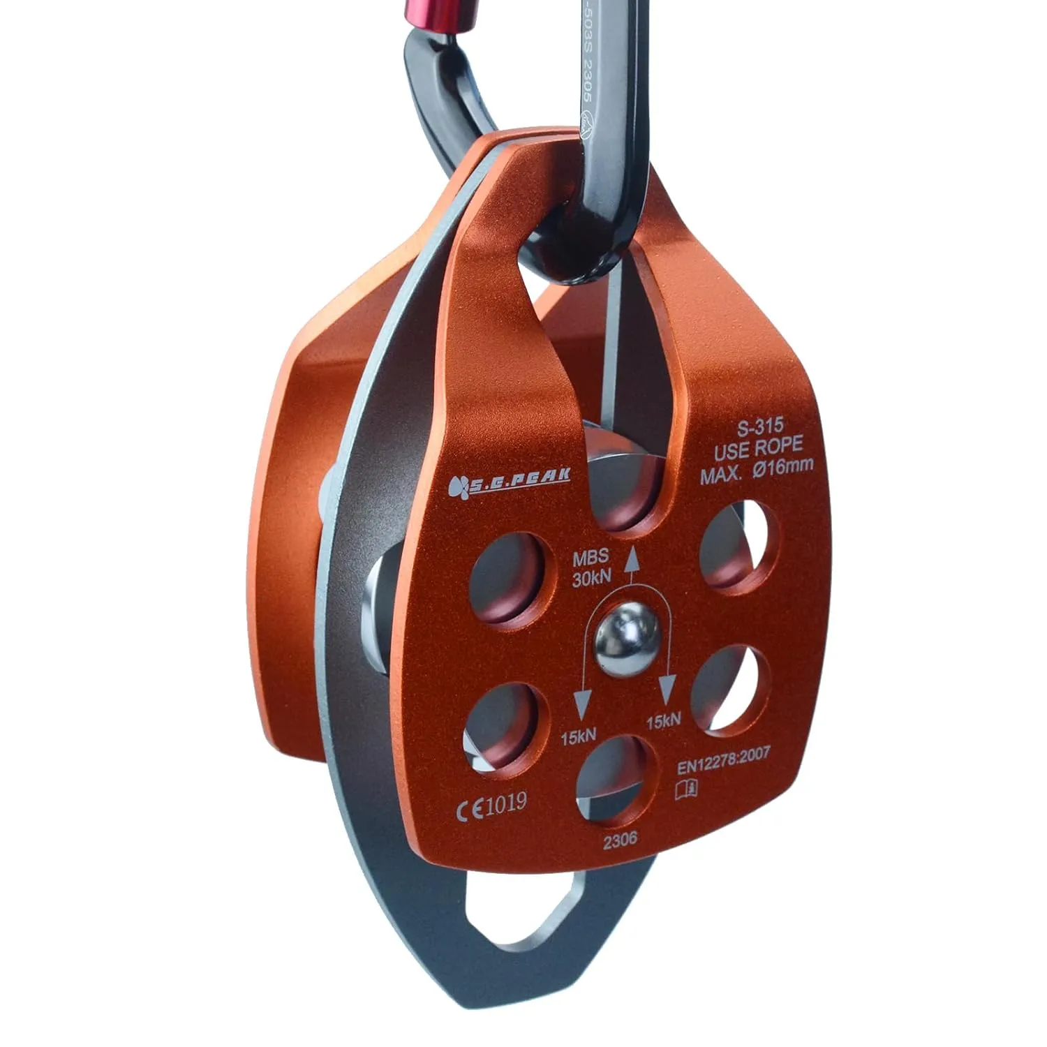 SEPEAK CE 30kN Large Rescue Climbing Pulley Double Sheave with Swing Plate, Portable Outdoor Safety Pulley for Backyard Zipline,Climbing&Rock Lifting,Fits Rope up to 16 mm/Holds Up to 6750lbs,Orange
