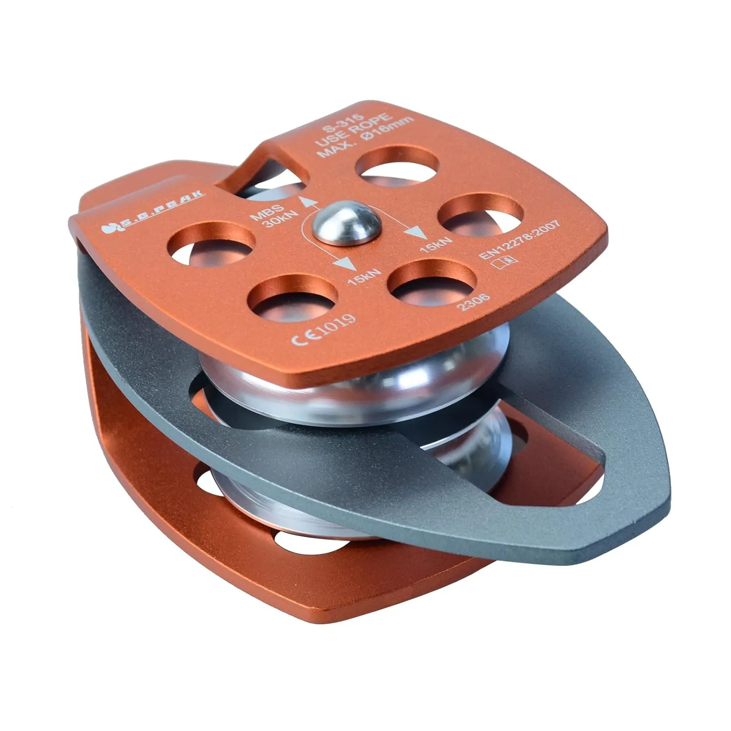 SEPEAK CE 30kN Large Rescue Climbing Pulley Double Sheave with Swing Plate, Portable Outdoor Safety Pulley for Backyard Zipline,Climbing&Rock Lifting,Fits Rope up to 16 mm/Holds Up to 6750lbs,Orange