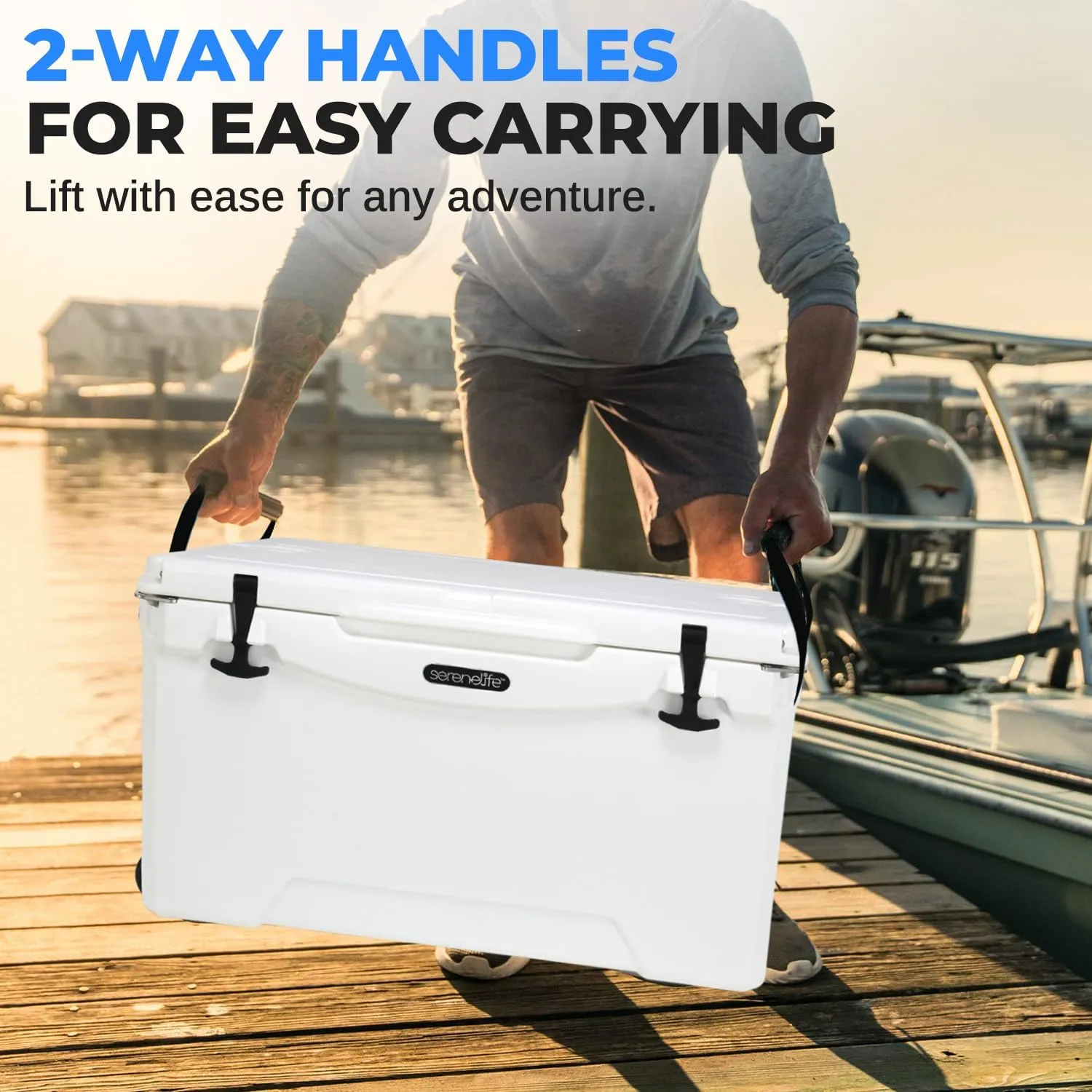 SereneLife Ultra-Tough 50 Quart Rotomolded Cooler Box, Holds Upto 64 Cans, Keeps Ice Up to 5 Days, Heavy-Duty Insulated Portable Ice Chest Box, Ideal for Camping, Beach, and Outdoor Adventures
