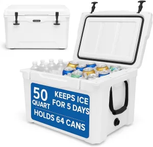 SereneLife Ultra-Tough 50 Quart Rotomolded Cooler Box, Holds Upto 64 Cans, Keeps Ice Up to 5 Days, Heavy-Duty Insulated Portable Ice Chest Box, Ideal for Camping, Beach, and Outdoor Adventures