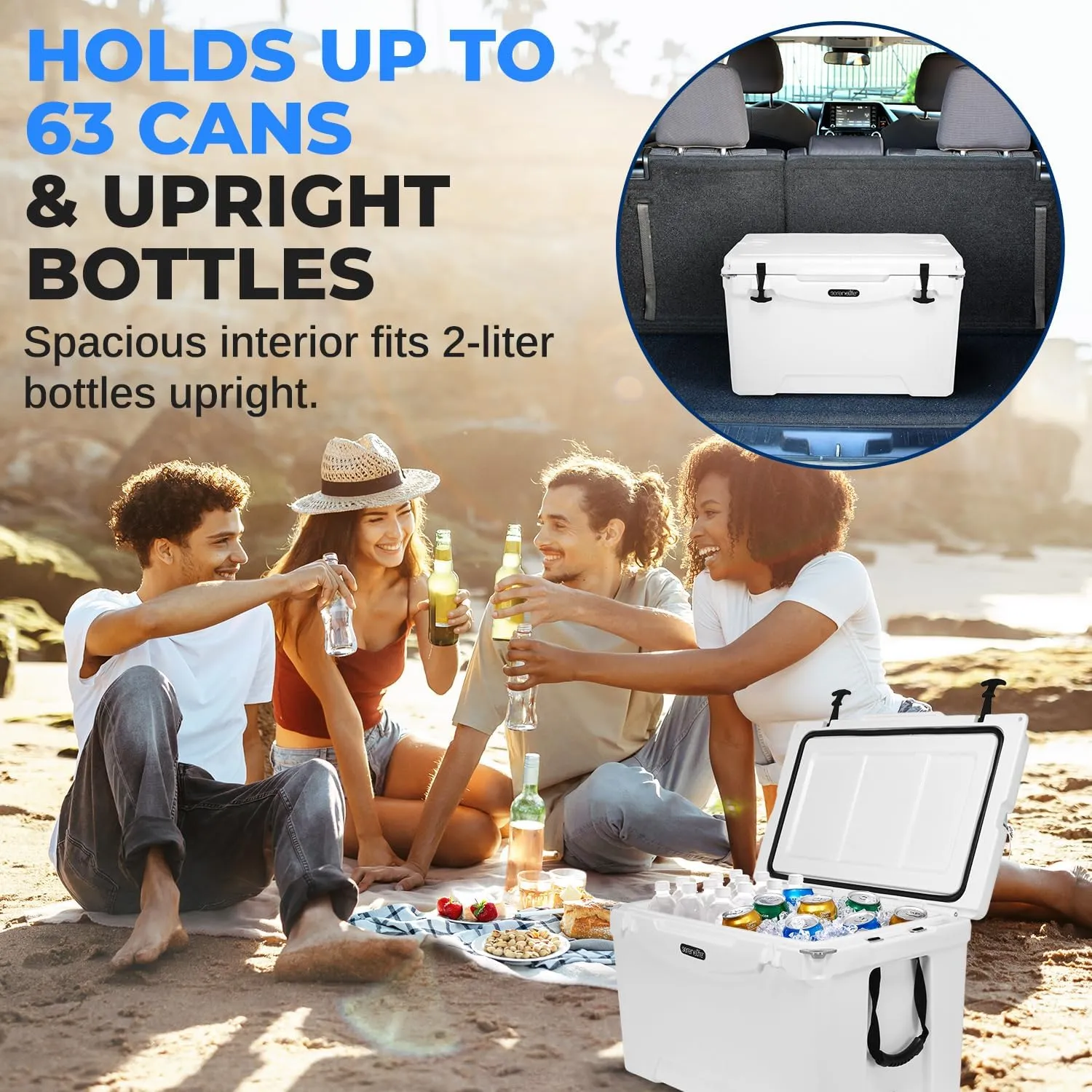 SereneLife Ultra-Tough 50 Quart Rotomolded Cooler Box, Holds Upto 64 Cans, Keeps Ice Up to 5 Days, Heavy-Duty Insulated Portable Ice Chest Box, Ideal for Camping, Beach, and Outdoor Adventures