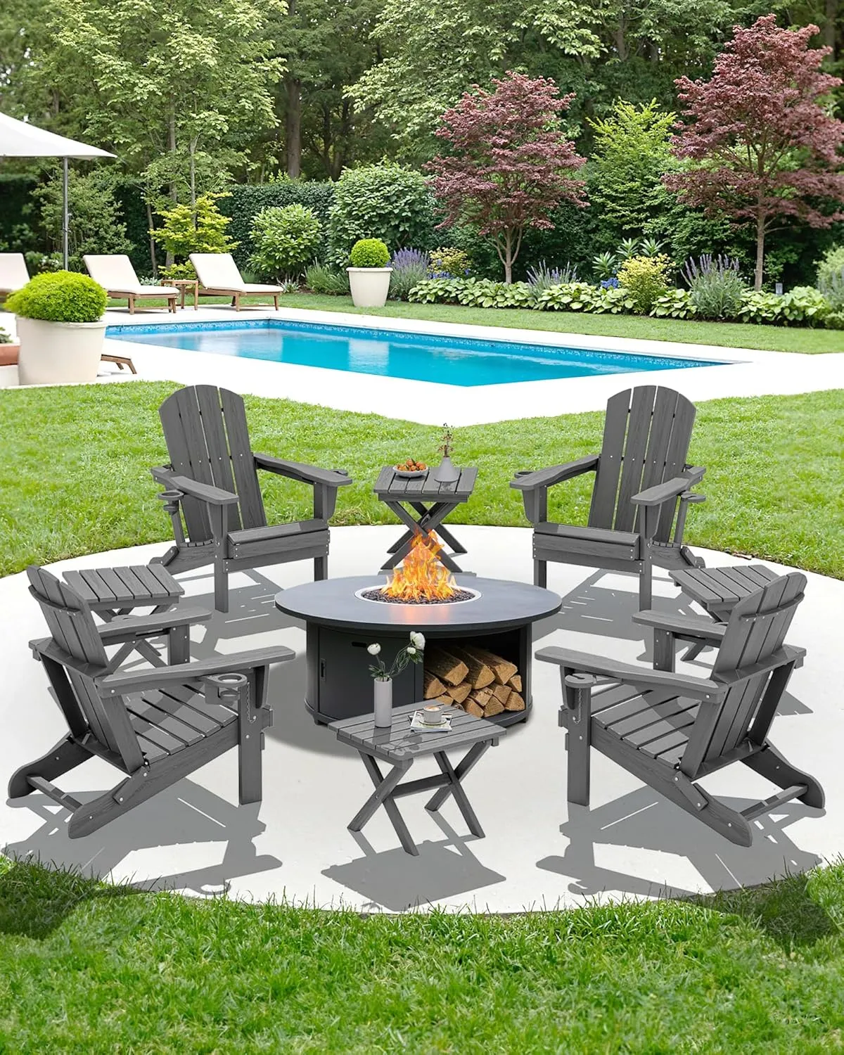 SERWALL Folding Outdoor Side Table Set of 2, Portable Adirondack Side Table, Gray