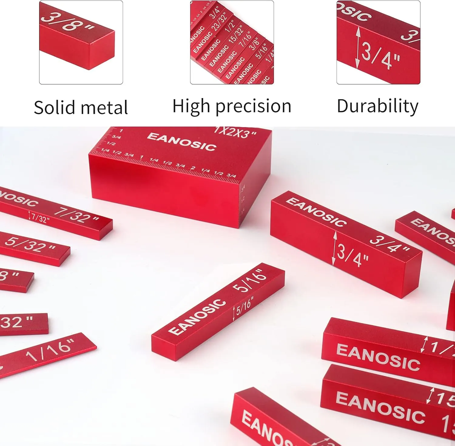 Setup Blocks Height Gauge Set, 15pcs Precision Aluminum Setup Bars for Router and Table Saw Accessories Woodworking Set Up, Bars Include Laser Engraved Size Markings
