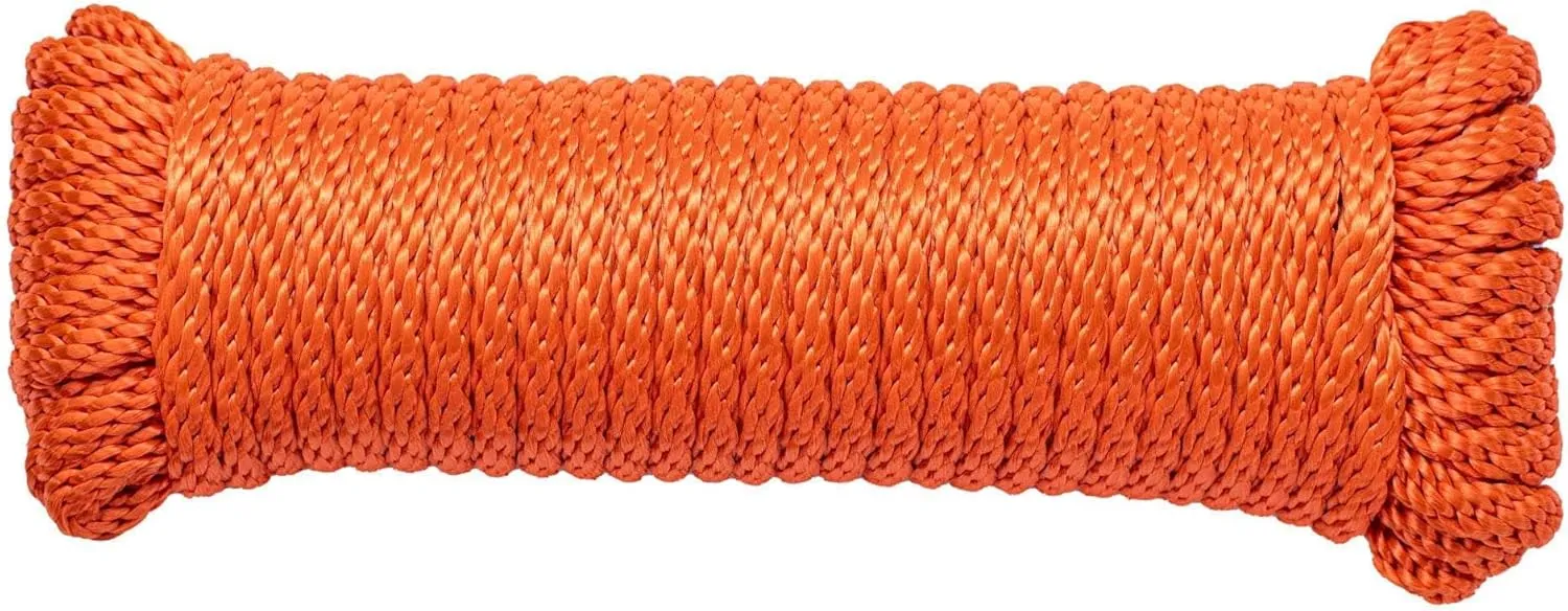 SGT KNOTS Solid Braid Nylon Utility Rope - Multipurpose Smooth Nylon Braided Utility Cord Line - for Anchors, Crafts, Towing 3/8" x 50ft (Orange)