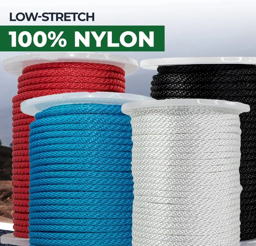 SGT KNOTS Solid Braid Nylon Utility Rope - Multipurpose Smooth Nylon Braided Utility Cord Line - for Anchors, Crafts, Towing 3/8" x 50ft (Orange)
