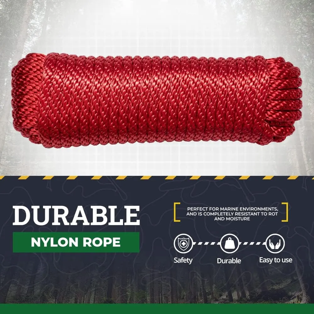 SGT KNOTS Solid Braid Nylon Utility Rope - Multipurpose Smooth Nylon Braided Utility Cord Line - for Anchors, Crafts, Towing 3/8" x 50ft (Orange)