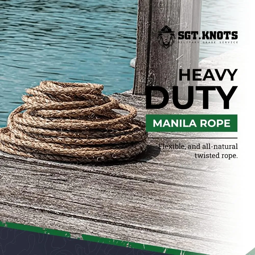 SGT KNOTS Twisted Manila Rope - Natural 3 Strand Fiber Hemp Rope for Indoor and Outdoor Use - Multipurpose Manila Rope for Crafts, DIY Projects, Home Decorating, Climbing - 3/8 in x 200 ft