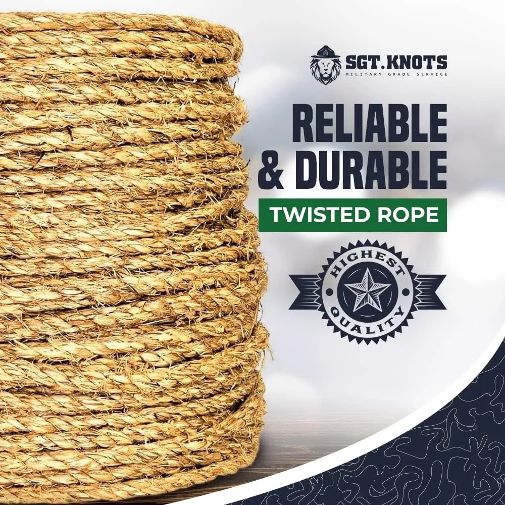 SGT KNOTS Twisted Manila Rope - Natural 3 Strand Fiber Hemp Rope for Indoor and Outdoor Use - Multipurpose Manila Rope for Crafts, DIY Projects, Home Decorating, Climbing - 3/8 in x 200 ft