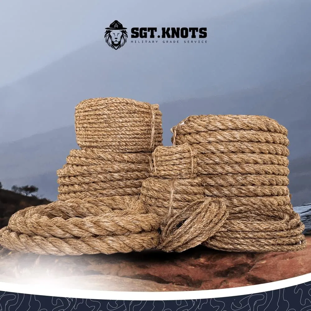 SGT KNOTS Twisted Manila Rope - Natural 3 Strand Fiber Hemp Rope for Indoor and Outdoor Use - Multipurpose Manila Rope for Crafts, DIY Projects, Home Decorating, Climbing - 3/8 in x 200 ft