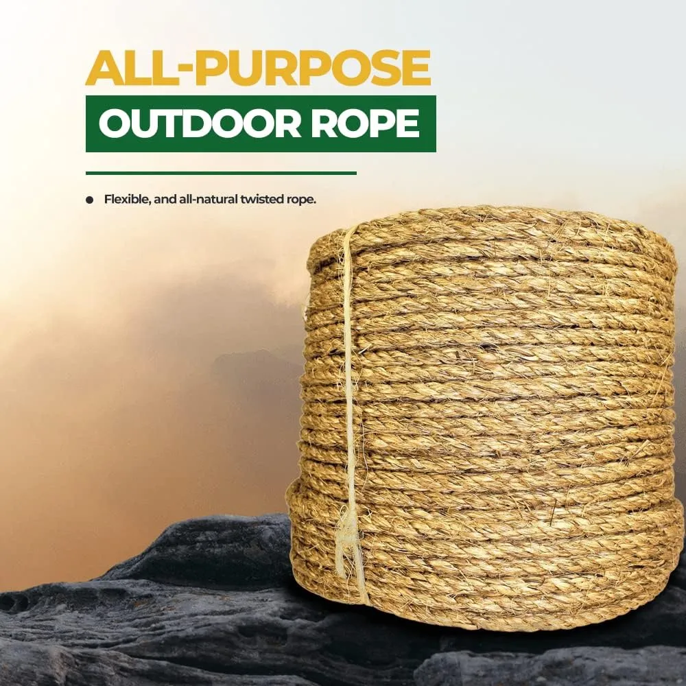 SGT KNOTS Twisted Manila Rope - Natural 3 Strand Fiber Hemp Rope for Indoor and Outdoor Use - Multipurpose Manila Rope for Crafts, DIY Projects, Home Decorating, Climbing - 3/8 in x 200 ft