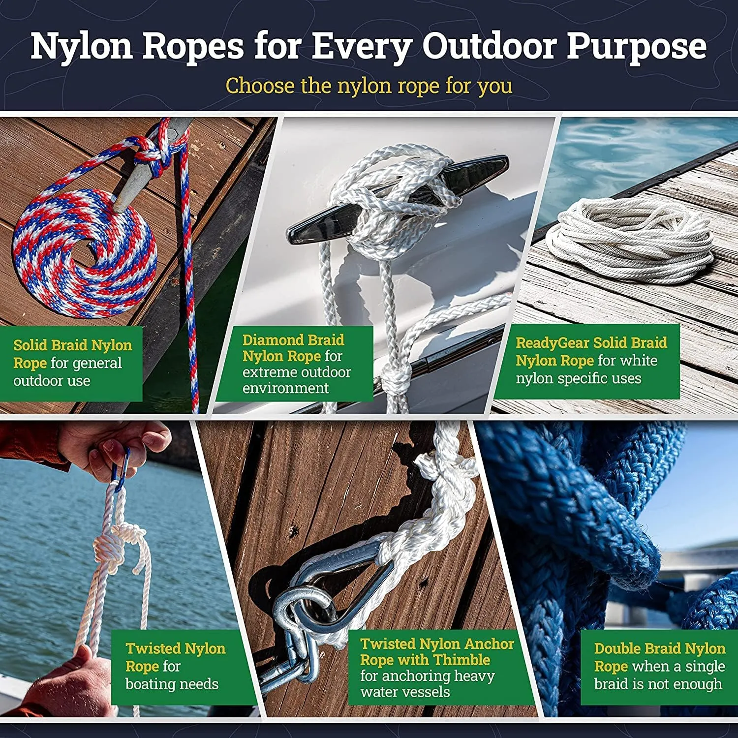SGT KNOTS Twisted Nylon Rope – Heavy Duty All Purpose Utility Cord for Indoor & Outdoor Use, Medium Stretch – Ideal for Towing, Dock Lines, Crafts, Camping, Survival Gear (3/4" x 25ft, White)