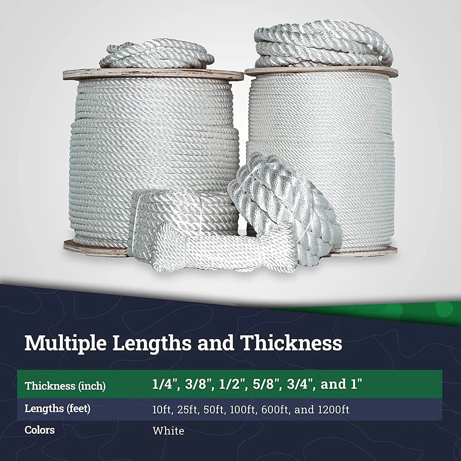 SGT KNOTS Twisted Polyester Rope - Low Stretch and High Strength Rope for Rigging, Crafts & More (1" x 10ft, White)