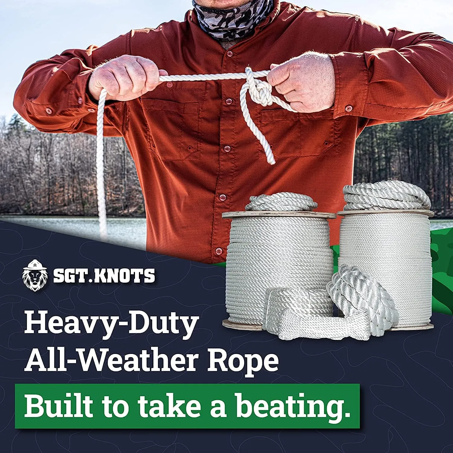 SGT KNOTS Twisted Polyester Rope - Low Stretch and High Strength Rope for Rigging, Crafts & More (1" x 10ft, White)