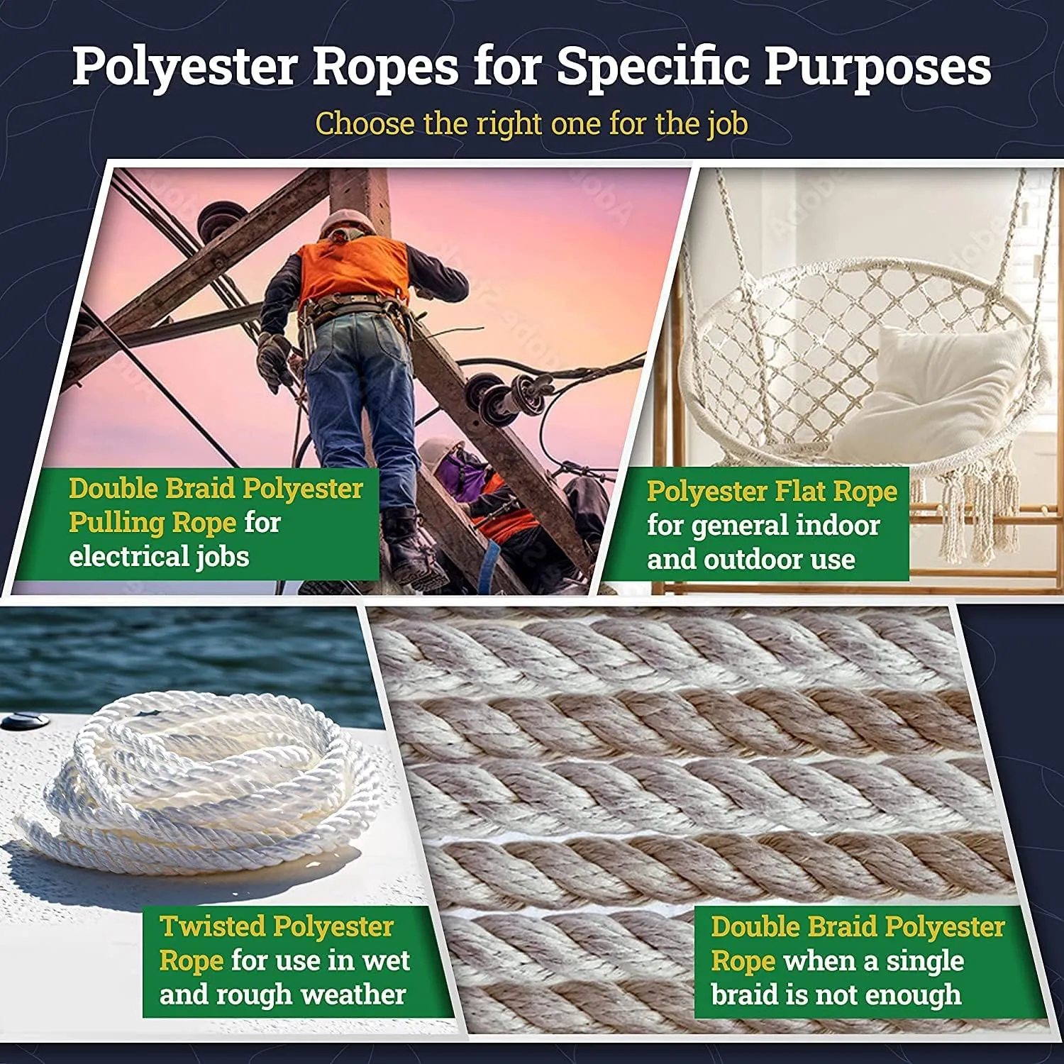 SGT KNOTS Twisted Polyester Rope - Low Stretch and High Strength Rope for Rigging, Crafts & More (1" x 10ft, White)