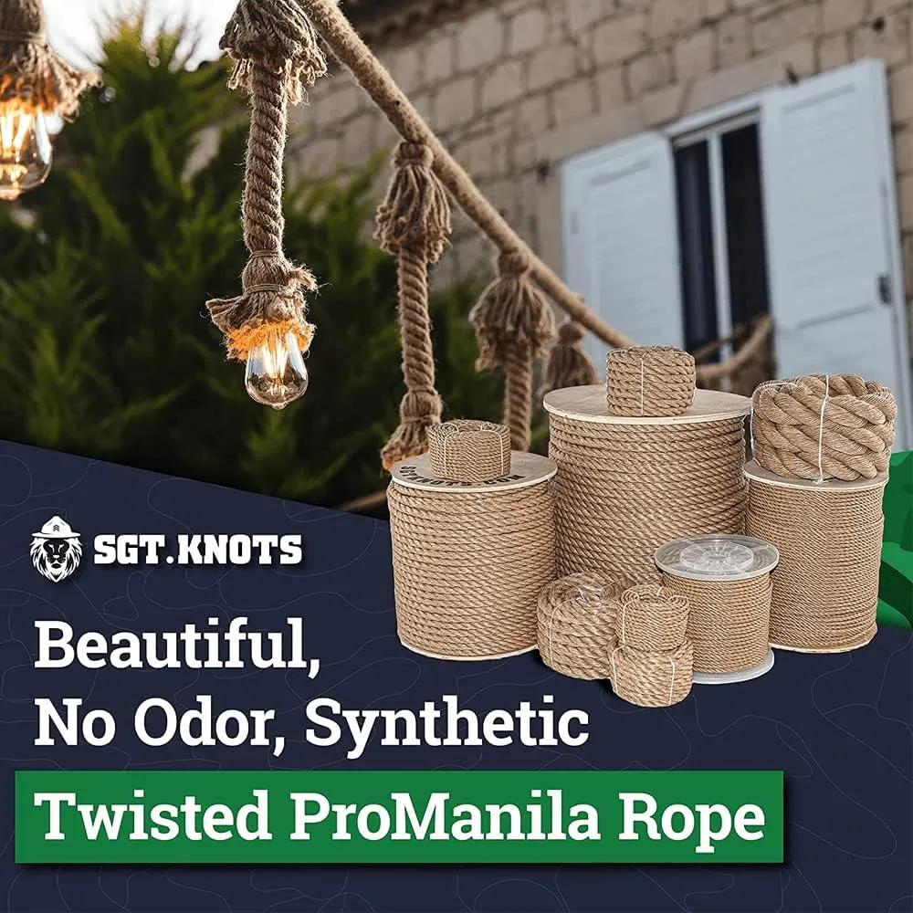 SGT KNOTS Twisted ProManila Rope - UnManila, Twisted 3 Strand Outdoor Rope, Lightweight Synthetic Rope for DIY Projects, Marine, Commercial (1.5" x 25ft)