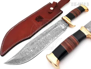 SHINY CRAFTS | 18" Large Handmade Forged Crocodile Dundee Knife, Fixed Blade Knife, Damascus Hunting Knife, Knife with Premium Leather Sheath (HK-0019-B)