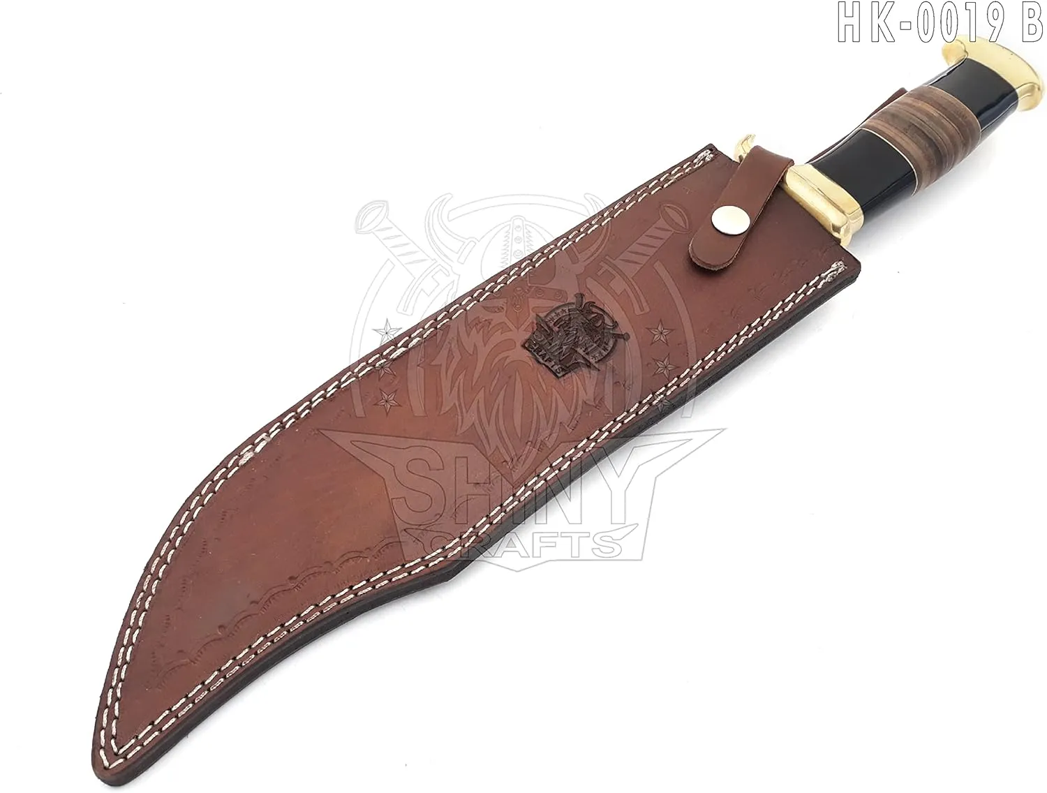 SHINY CRAFTS | 18" Large Handmade Forged Crocodile Dundee Knife, Fixed Blade Knife, Damascus Hunting Knife, Knife with Premium Leather Sheath (HK-0019-B)