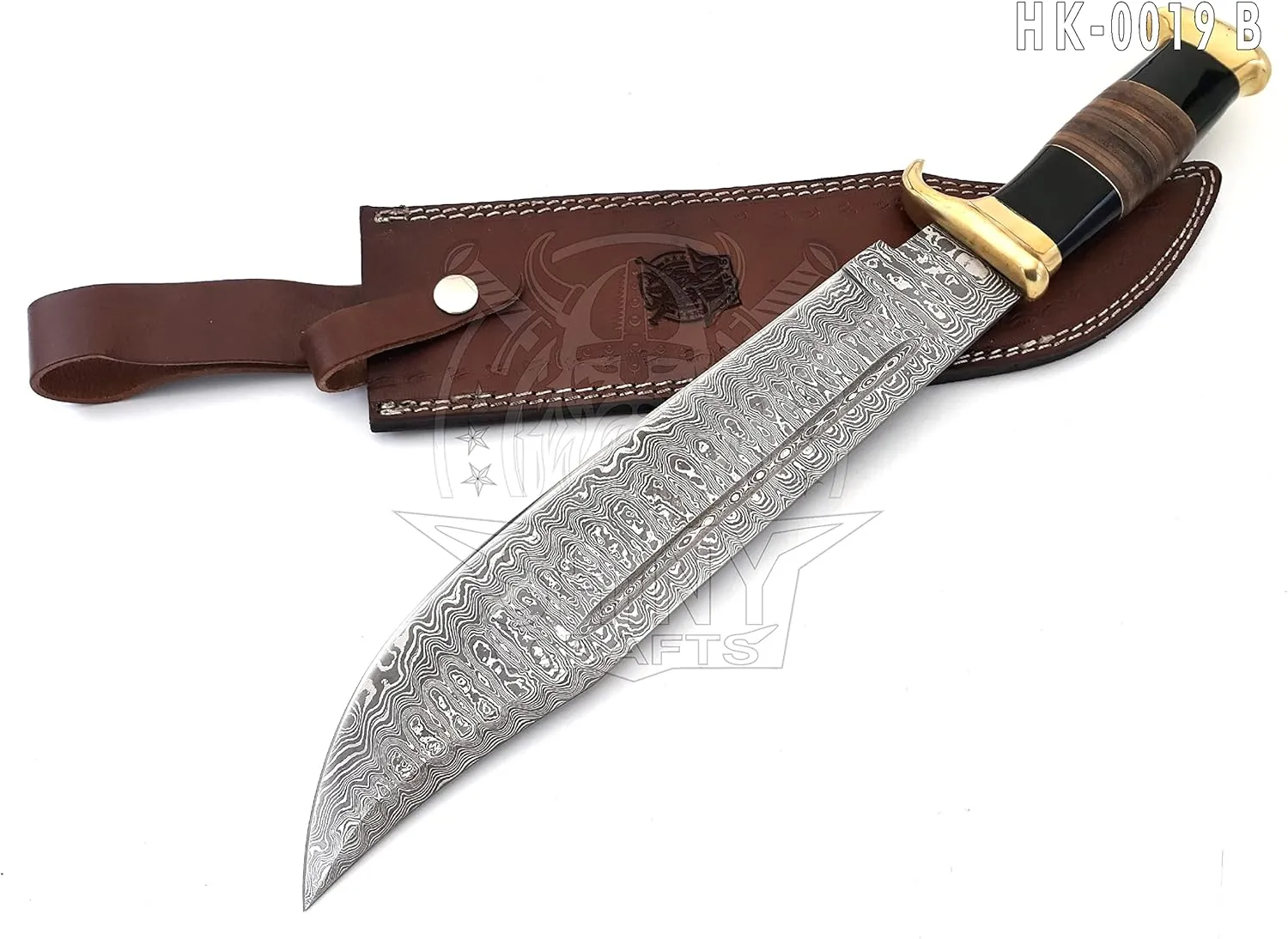SHINY CRAFTS | 18" Large Handmade Forged Crocodile Dundee Knife, Fixed Blade Knife, Damascus Hunting Knife, Knife with Premium Leather Sheath (HK-0019-B)