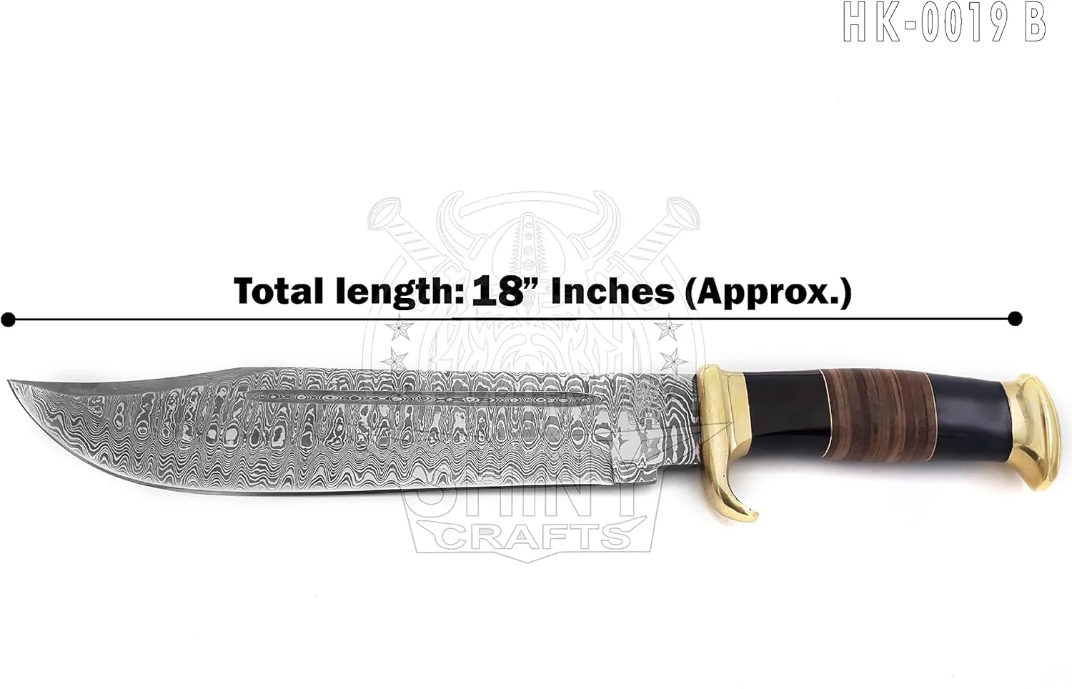 SHINY CRAFTS | 18" Large Handmade Forged Crocodile Dundee Knife, Fixed Blade Knife, Damascus Hunting Knife, Knife with Premium Leather Sheath (HK-0019-B)