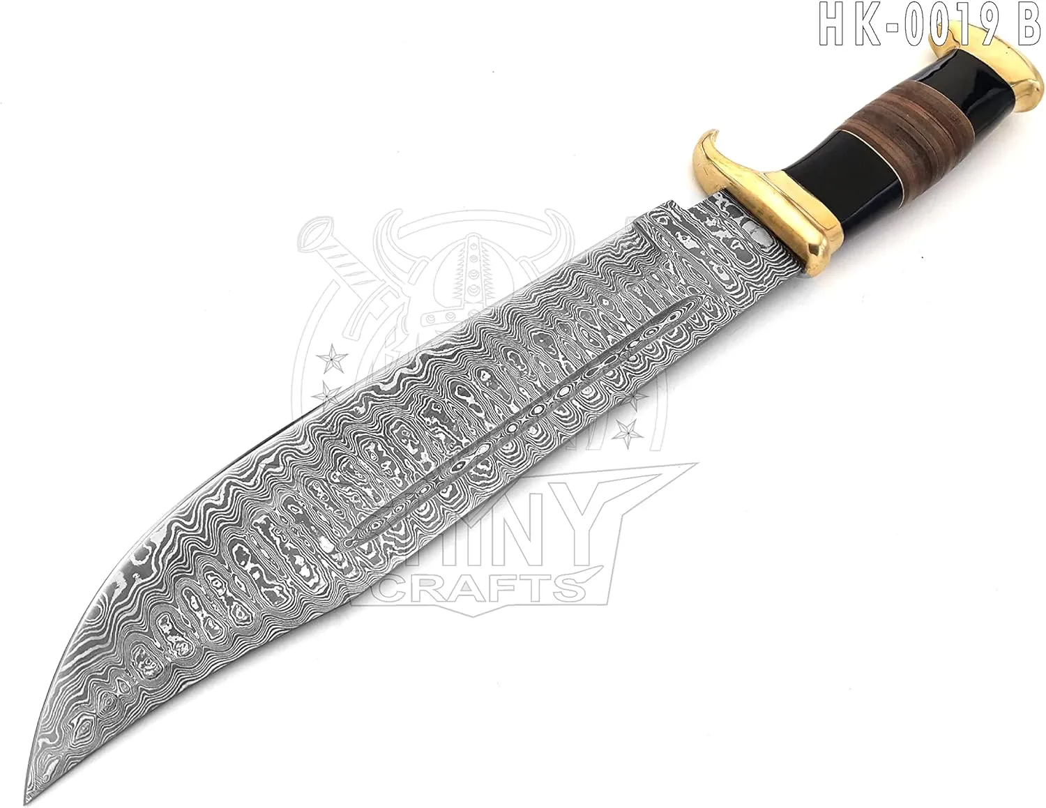 SHINY CRAFTS | 18" Large Handmade Forged Crocodile Dundee Knife, Fixed Blade Knife, Damascus Hunting Knife, Knife with Premium Leather Sheath (HK-0019-B)