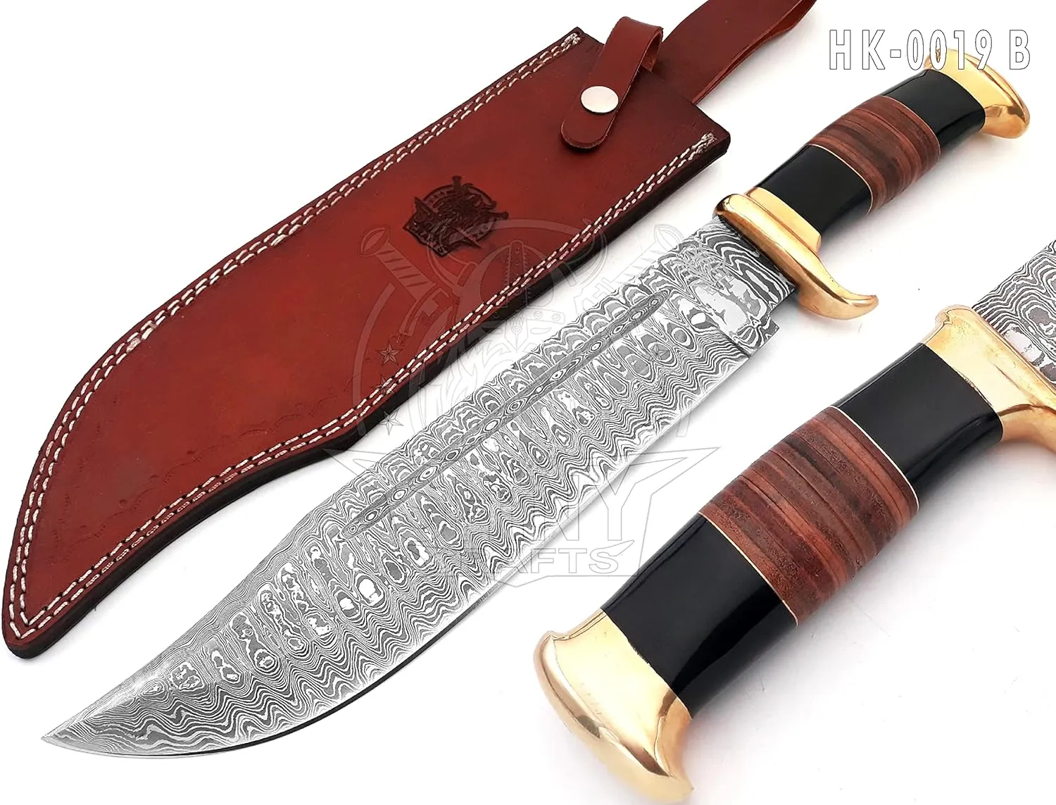 SHINY CRAFTS | 18" Large Handmade Forged Crocodile Dundee Knife, Fixed Blade Knife, Damascus Hunting Knife, Knife with Premium Leather Sheath (HK-0019-B)