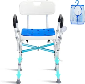Shower Chair Seat, 400 lbs Capacity, Shower Stool with Crossing Bar, Padded Armrests and Back, Shower Chair for Inside Shower Bathtub, Adjustable Height Bench Bath Chair for Elderly Disabled