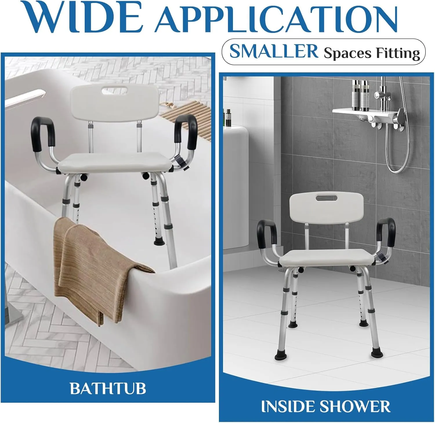 Shower Chair Seat with Arms and Back, Padded Handicap Shower Chair for Inside Shower, Adjustable Heavy Duty Shower Bench for Adults, Elderly and Disabled, Tool (Upgrade Shower Chair)