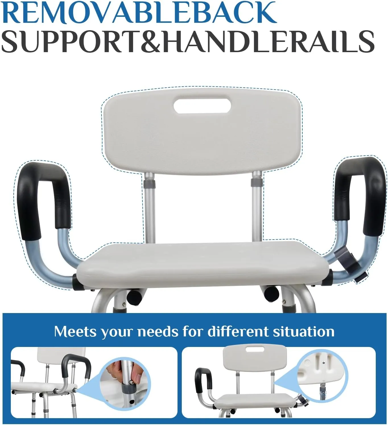 Shower Chair Seat with Arms and Back, Padded Handicap Shower Chair for Inside Shower, Adjustable Heavy Duty Shower Bench for Adults, Elderly and Disabled, Tool (Upgrade Shower Chair)
