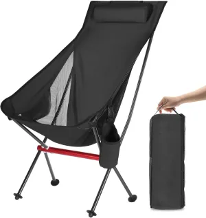 ShowyLive Camping Chair Portable Folding Lightweight Outdoor Compact Backpack Chair with Cup Holder Heavy Duty for Hiking, Black
