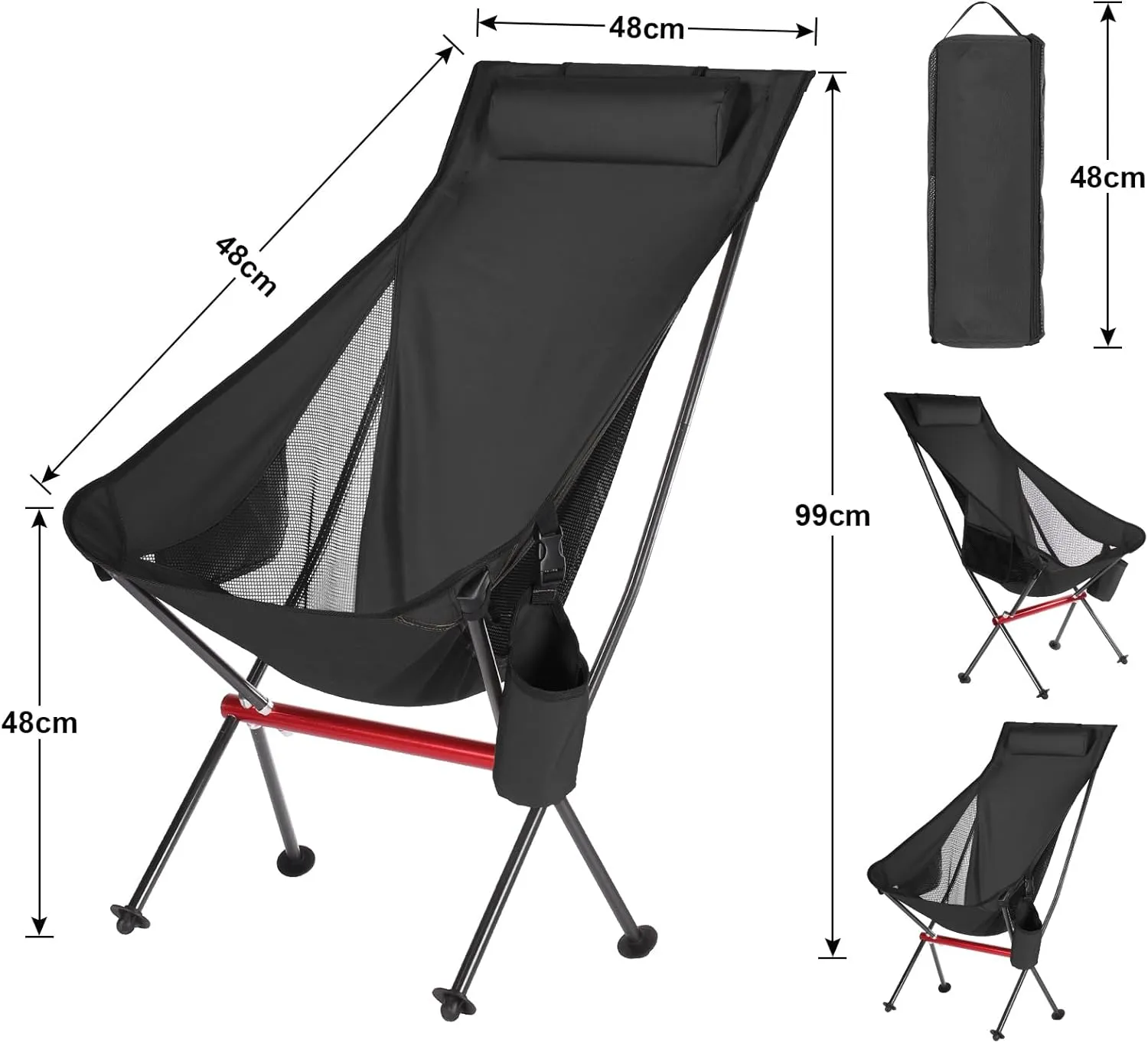 ShowyLive Camping Chair Portable Folding Lightweight Outdoor Compact Backpack Chair with Cup Holder Heavy Duty for Hiking, Black