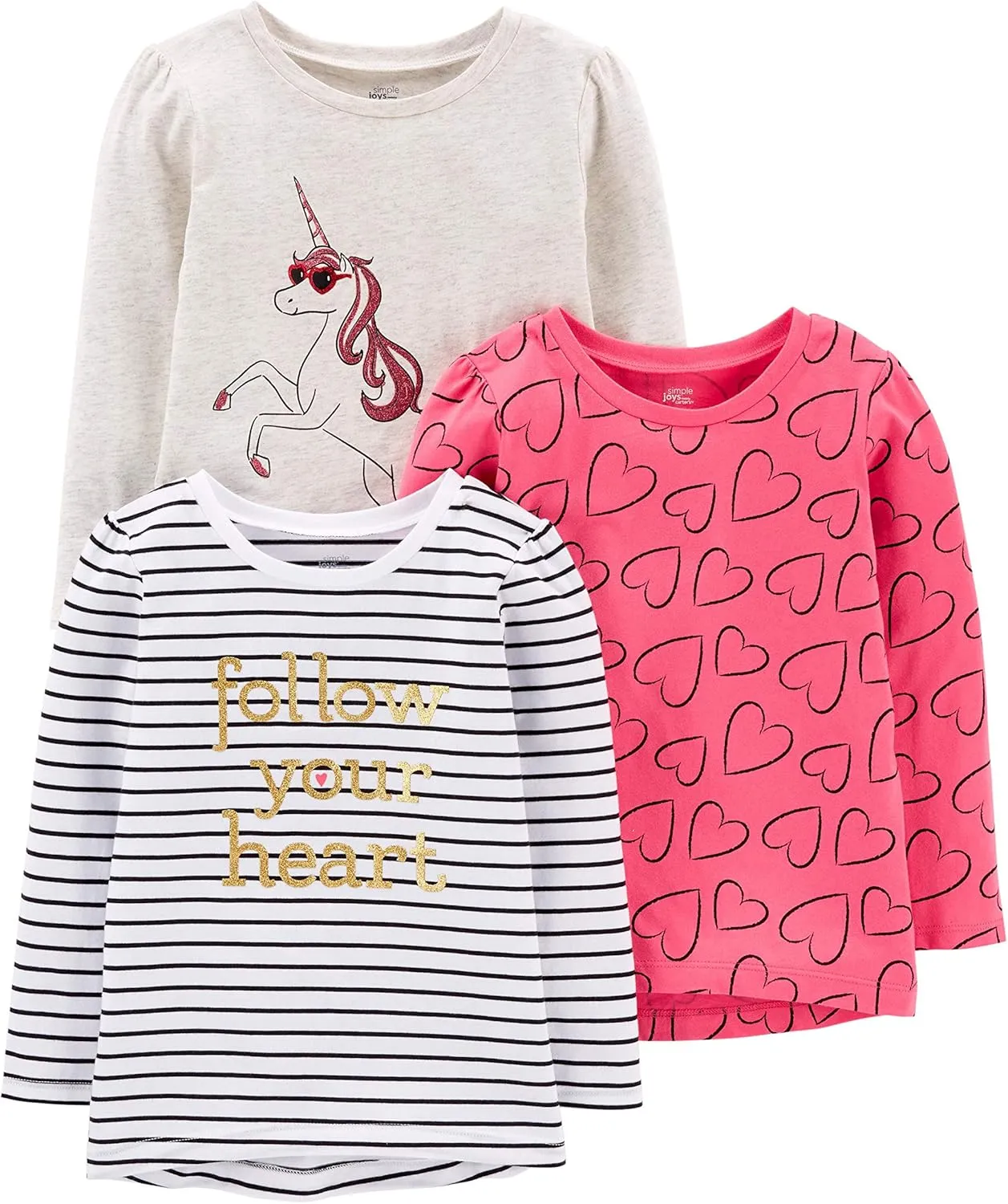 Simple Joys by Carter's Girls' 3-Pack Graphic Long-Sleeve Tees