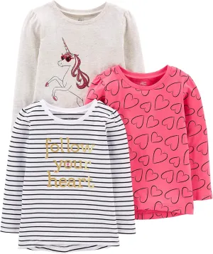 Simple Joys by Carter's Girls' 3-Pack Graphic Long-Sleeve Tees