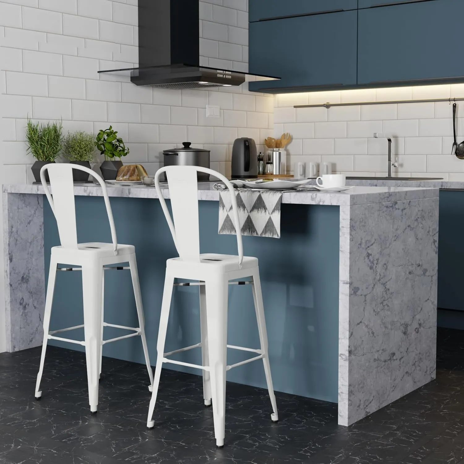 SIMPLIHOME Fletcher Industrial Metal 30 Inch Metal Bar Stool (Set of 2) in White, For the Dining Room and Kitchen