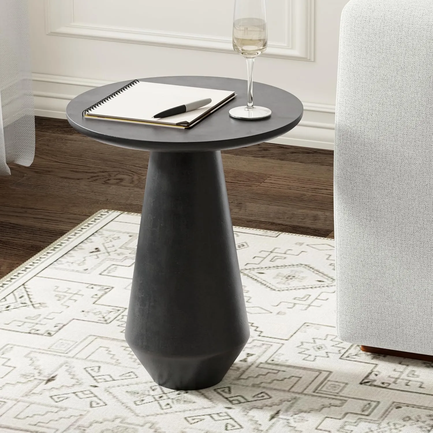 SIMPLIHOME Gloria Cast Aluminum Side Table in Graphite, 15.75-inch Round, Powder-Coated Metal Accent Table for Living Room, Bedroom, Assembled