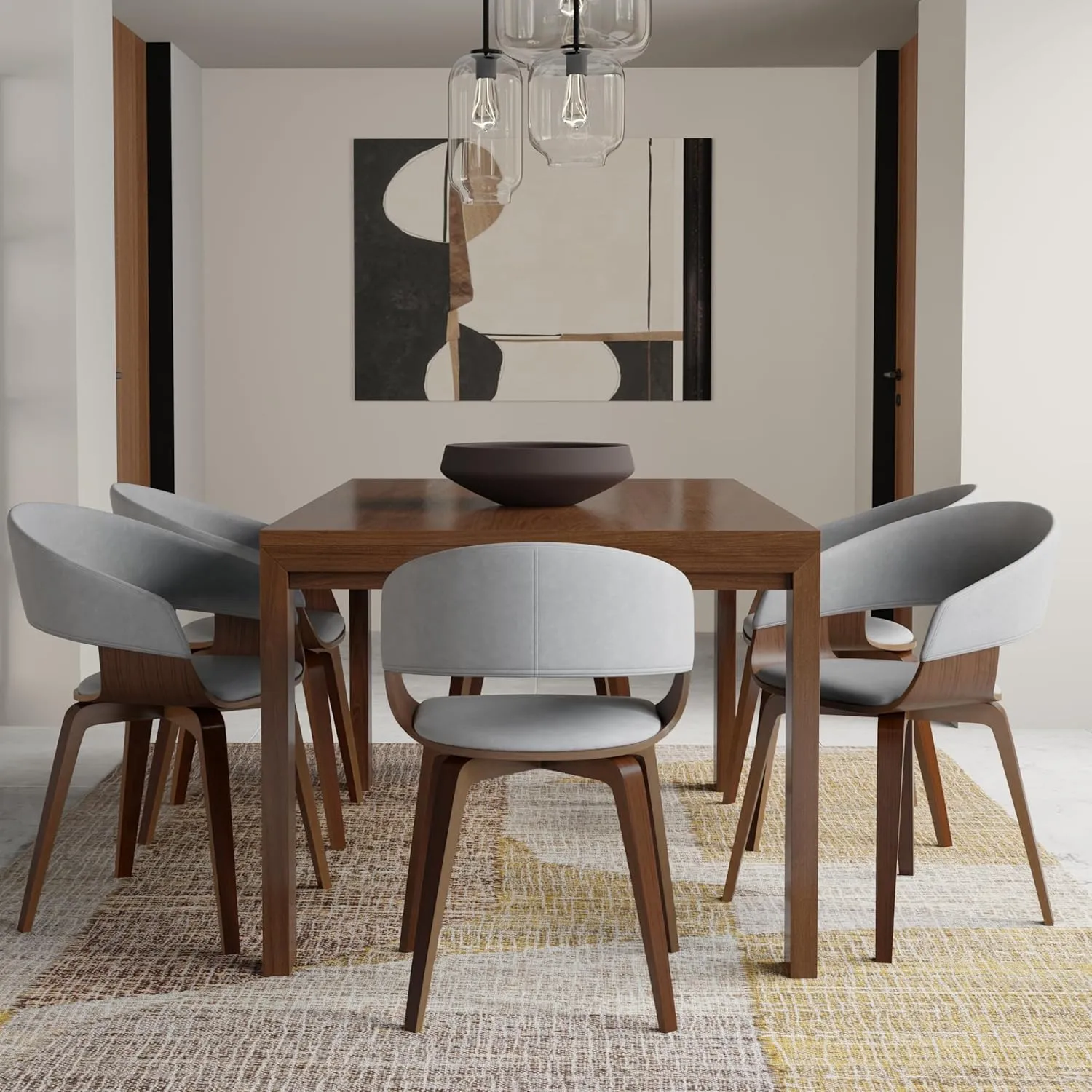 SIMPLIHOME Lowell Dining Chair in Stone Grey Vegan Faux Leather, 21.1 x 20.5 x 30.3 inches, Bentwood Frame, Modern Curved Design for Dining Room