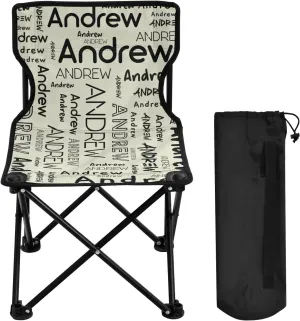 Sinestour Beige Custom Folding Camping Chair for Teen Child Personalized Name 14.6×14.6in Portable Outdoor Chair with Carry Bag for Picnic Barbeques Beach