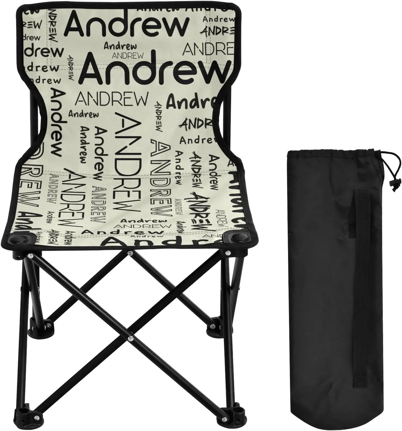 Sinestour Beige Custom Folding Camping Chair for Teen Child Personalized Name 14.6×14.6in Portable Outdoor Chair with Carry Bag for Picnic Barbeques Beach